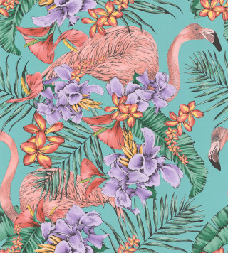 Flamingo flowers bamboo leaves lotus - purple flower free wallpaper for tablet