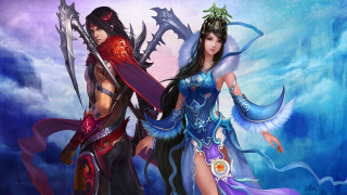 Fantasy costumes women blue sky - epic fantasy free wallpaper