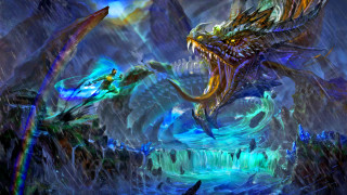 Dragon rain waterfall background waterfall - league of legends concept art free wallpaper for desktop