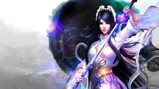 Woman white dress sword purple 4 - chen chun free wallpaper for desktop