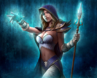 Woman bikini holding sword action - a hood free wallpaper for desktop