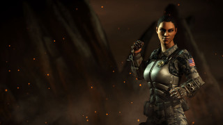 Futuristic woman gun dark background - a futuristic suit holding free wallpaper