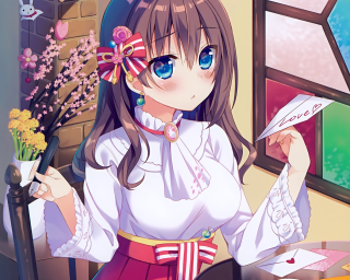 Girl holding paper flower window - a girl holding free wallpaper for desktop