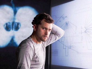 Man looking projection blueprint blue - a blue butterfly free wallpaper