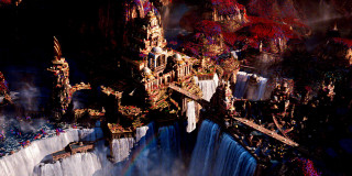Colorful elaborate city night waterfall - the dark night time free wallpaper