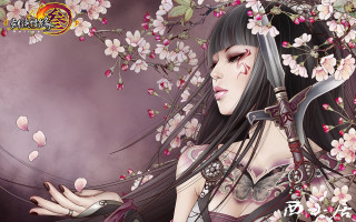 Woman sword flowers purple gothic - her neck and chest free wallpaper