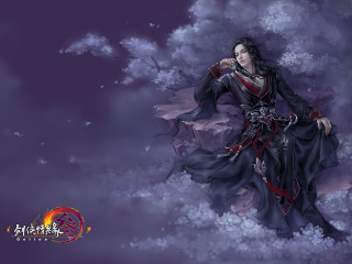 Woman black dress clouds red - her waist free wallpaper