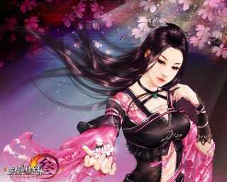 Woman pink dress flower purple - chen chun free wallpaper for desktop
