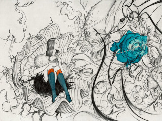 Woman blue rose hand drawing - amy sol free wallpaper