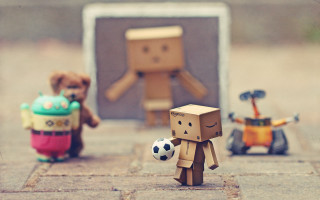 Cardboard figures soccer ball teddy - a soccer ball in front free wallpaper for desktop