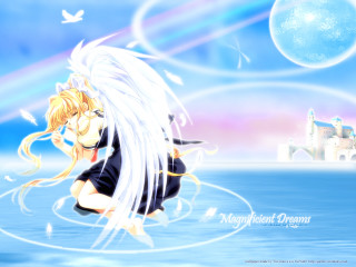 Anime girl white hair black 2 - a castle in the background free wallpaper