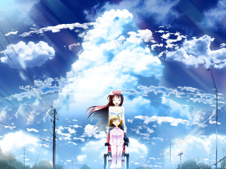 Anime couple field clouds blue - the middle of a field free wallpaper