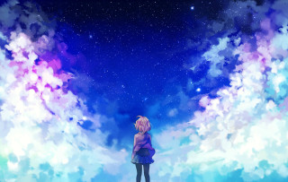 Girl field clouds stars sky - the sky above her free wallpaper