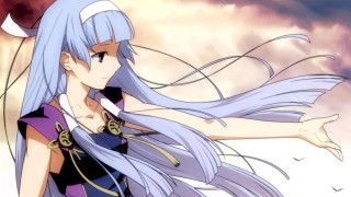 White haired purple dress rain - long white hair free wallpaper