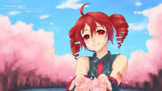 Girl red hair flowers sky - cloud and trees free wallpaper