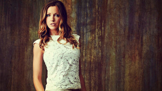 Woman white top skirt brown - free vintage wallpaper