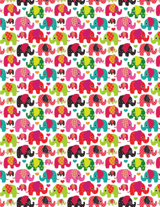 Colorful elephants pattern hearts dots - maximalism free wallpaper for mobile