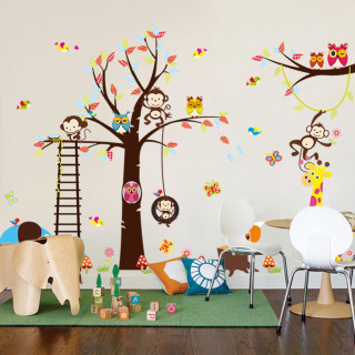 Childs room tree monkeys ladder - jungle free wallpaper