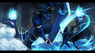 Demon sword blue fire glowing - a demon face free wallpaper