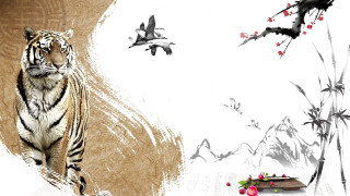 Tiger walking painting birds flowers - emperor huizong of song free wallpaper