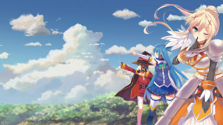 Anime characters cloudy sky trees 2 - a cloudy sky free wallpaper for desktop
