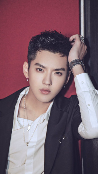 Man suit red wall hand - fan kuan free wallpaper