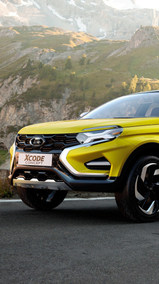 Yellow suv parked road mountain - futurism free wallpaper for mobile