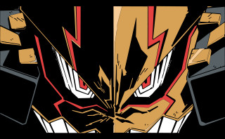 Robot face closeup black background - red accent free wallpaper