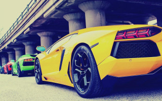 Cars parked street bridge building - column free wallpaper