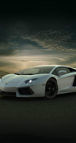 White sports car night parking 5 - free 3d render wallpaper for mobile