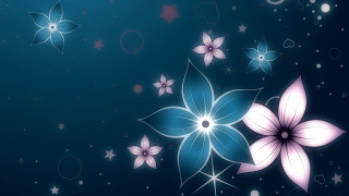 Blue pink flower stars bubbles - dark background free wallpaper for desktop