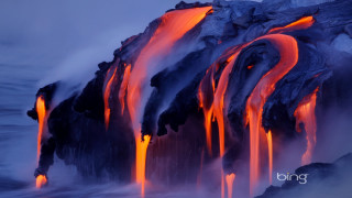 Lava waterfall ocean night orange - orange free wallpaper