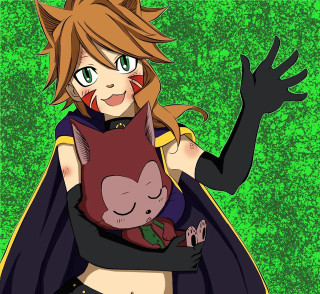 Woman costume holding cat lap - furry free wallpaper for tablet