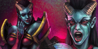 Two women horns makeup painting - art of brom free wallpaper