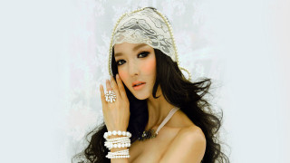 Woman long hair white dress 12 - pearl free wallpaper