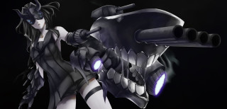 Woman black dress dragon gun - purple eye free wallpaper