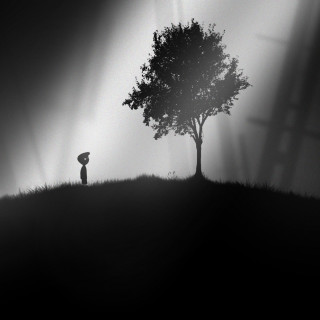 Person standing tree dark umbrella - atmospheric free wallpaper for tablet
