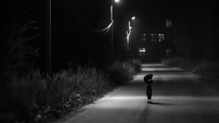 Person standing road night umbrella - noir free wallpaper