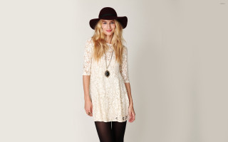 Blonde woman white dress black - a black hat free wallpaper for desktop