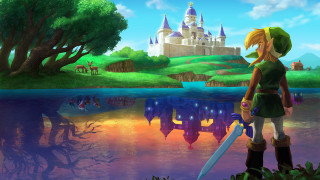 Cartoon girl sword castle lake - a castle in the background free wallpaper