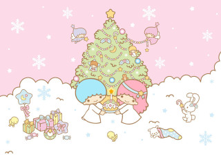 Cartoon girls christmas tree presents - a cartoon free wallpaper