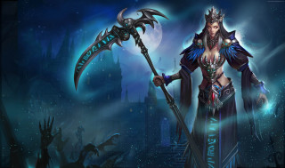 Woman sword demon head holding - league of legends concept art free wallpaper