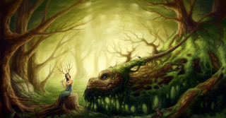 Woman forest giant animal head - a forest next free wallpaper