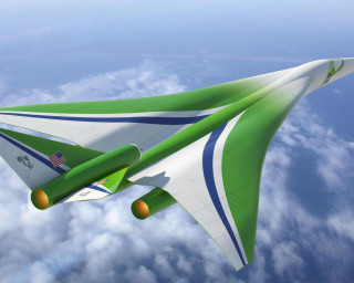 Green white jet flying sky - concept design free wallpaper