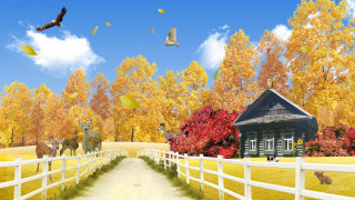 Country road white fence house - chris labrooy free wallpaper