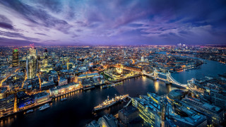 Cityscape river bridge night purple - christopher wren free wallpaper for desktop