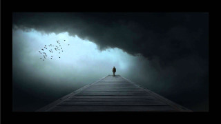 Person dock dark sky birds - neoromanticism free wallpaper