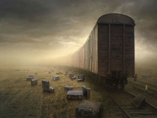 Traincar luggage field tracks mattepainting - a train car free wallpaper for desktop