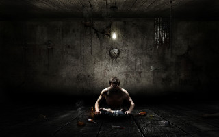 Man sitting dark room clock 6 - dark art free wallpaper for desktop