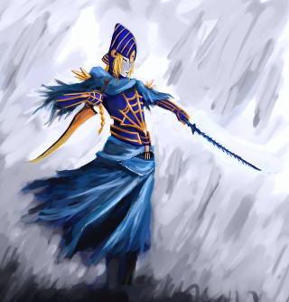 Woman blue dress sword hat - a blue dress free wallpaper for tablet